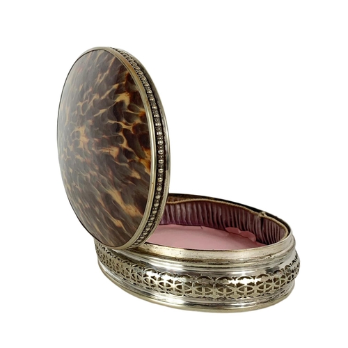 13 - Large early 20th century silver plated vanity box with faux tortoise shell top. 21cm