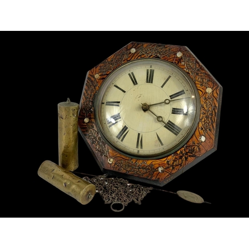 38 - A Victorian Wag On The Wall clock with mother of pearl