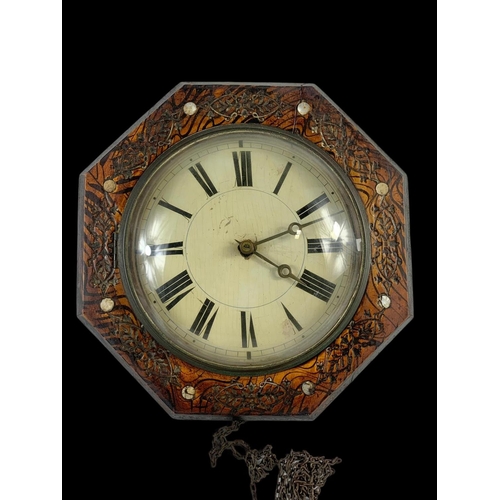 38 - A Victorian Wag On The Wall clock with mother of pearl